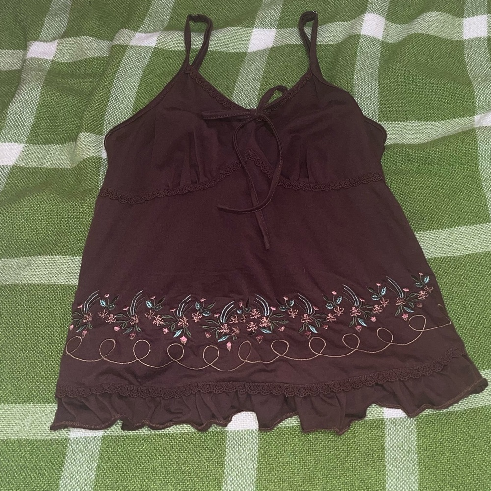 Brown Embroidered Camisole Top